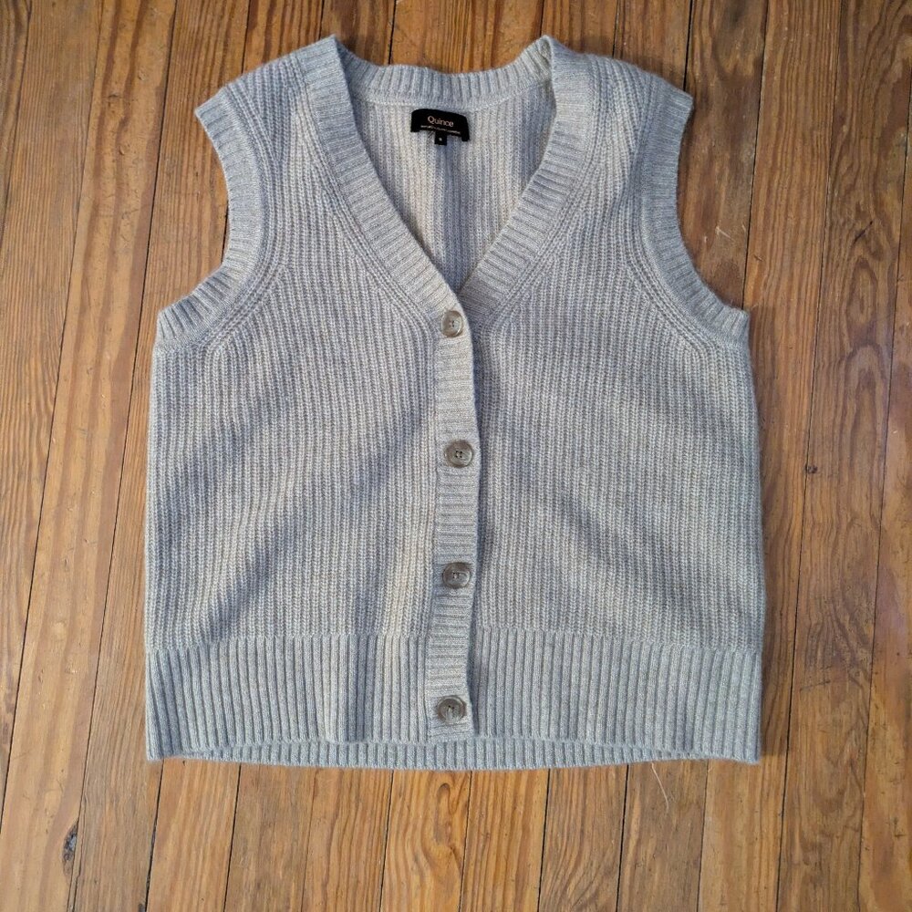 Quince Mongolian Cashmere Fisherman Sweater Vest Small Oatmeal